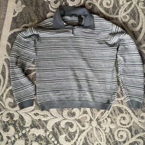Liz Claiborne Men's Black and Gray Striped Zip-Up Sweater